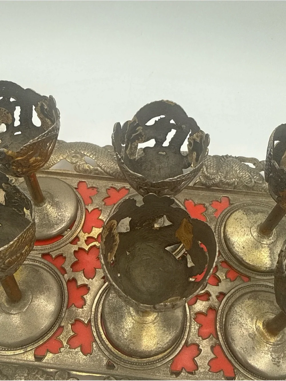 VTG Nikko Japanese Dragon Cordial Liqueur Set Tray & Cups As-Is No Glass